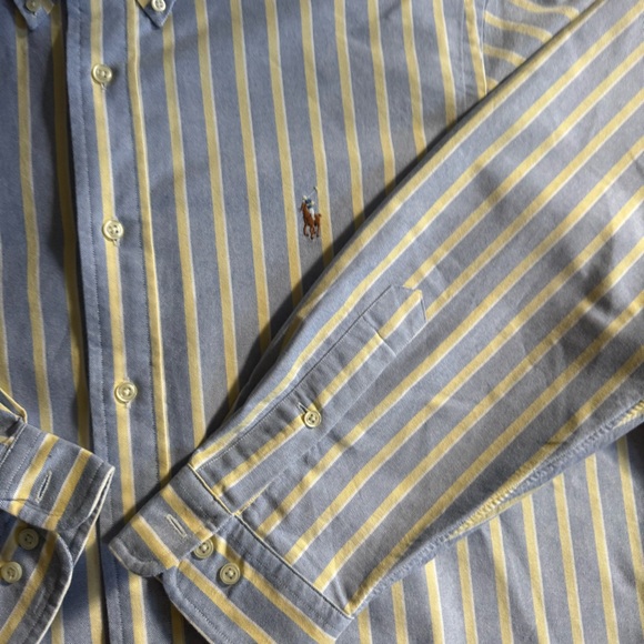 Ralph Lauren Blue and White Striped Classic Fit Shirt Neck Size 17 Preppy - Picture 4 of 14
